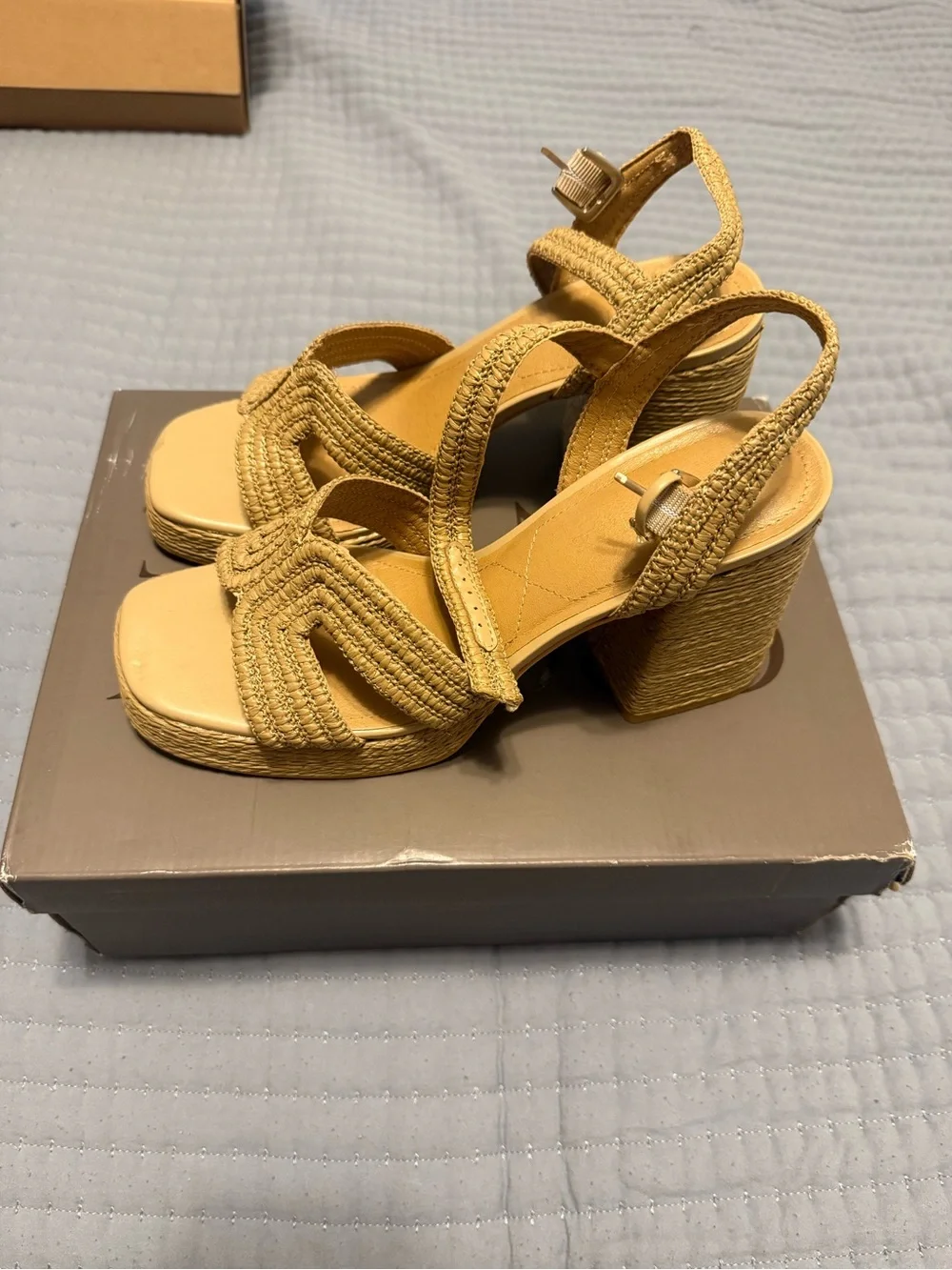 Woven Platform Heel Sandals in Tan